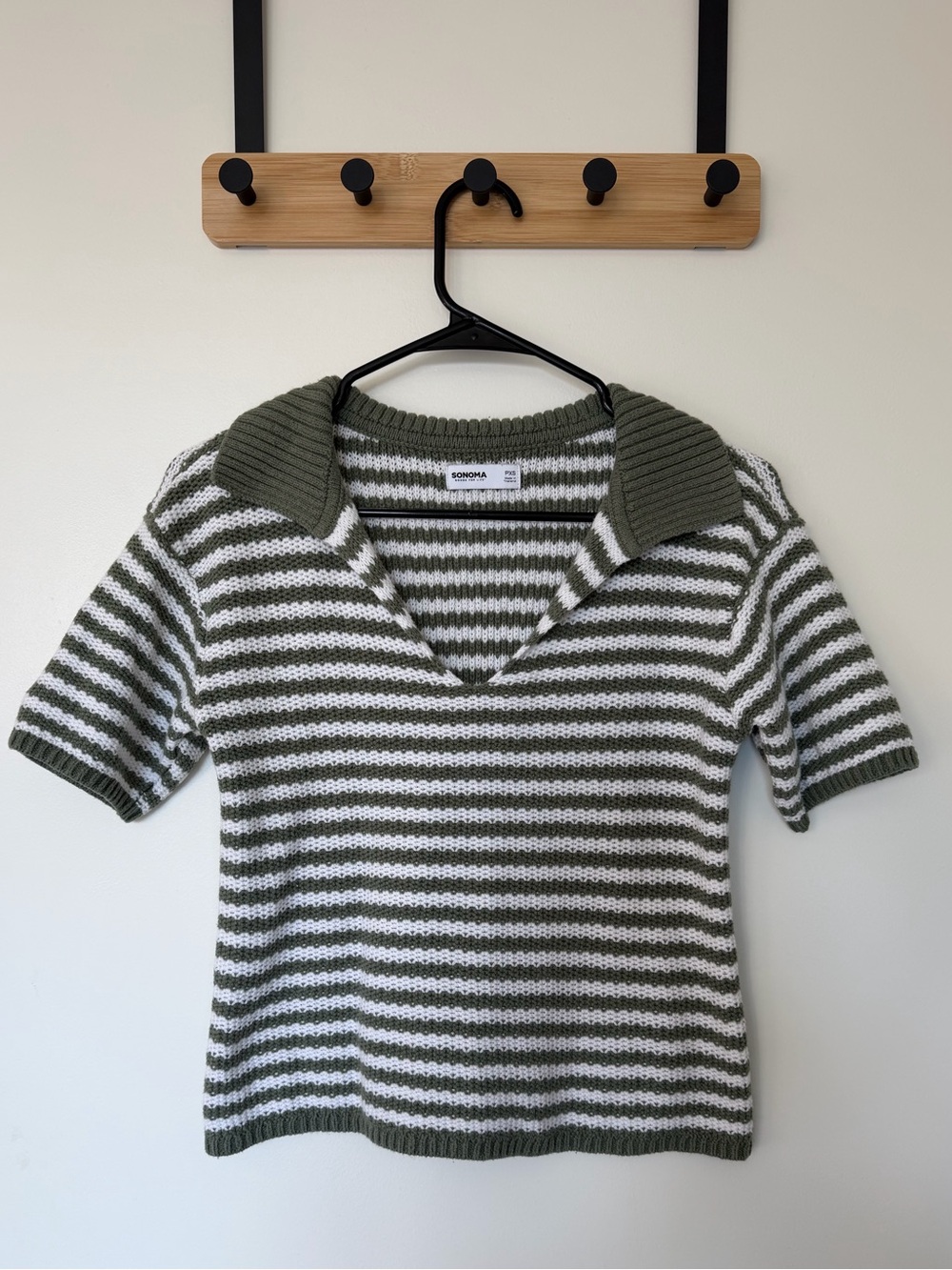 SONOMA Olive & White Striped V-Neck Sweater